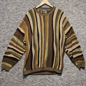 VTG Protege Collection Sweater Men XL Earth Tone 3D Textured Wavy Coogi Style